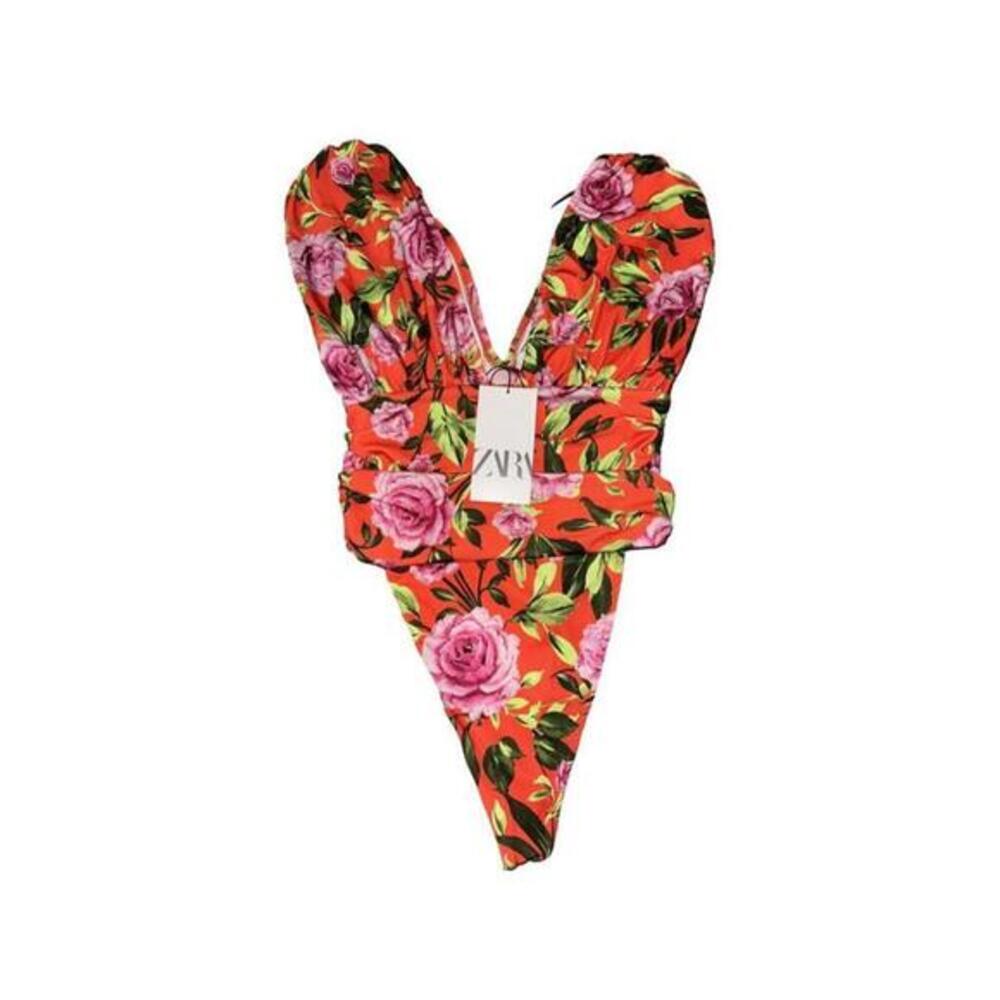 ZARA PRINTED DRAPED BODYSUIT Floral Size S/small . NWT